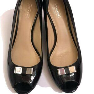 Coach Womens Shoes 81/2B Leather Black Wedge Heels